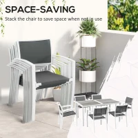 Outsunny 7 Pieces Outdoor Dining Set with 6 Stackable Chairs, Patio Table and Chairs with Plastic Top, Breathable Mesh Seat Back(m-4)