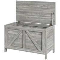 HOMCOM Storage Chest, Farmhouse Lift Top Box Organizer with Safety Hinge, for Bedroom, Entryway, Living Room, Gray Wood Grain