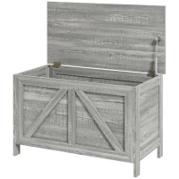 HOMCOM Storage Chest, Farmhouse Lift Top Box Organizer with Safety Hinge, for Bedroom, Entryway, Living Room, Gray Wood Grain(m-1)