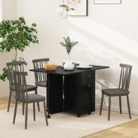 HOMCOM Extendable Dining Table, Drop Leaf Table with 2 Drawers, Cabinet and 6 Wheels for Small Spaces, Kitchen, Black Wood Grain(m-1)