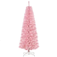 HOMCOM 6FT Pop-up Artificial Christmas Tree Holiday Xmas Holiday Pencil Tree Decoration with Automatic Open for Home Party, Pink(m-2)