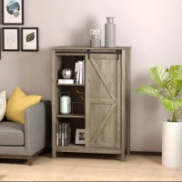 HOMCOM Farmhouse Accent Cabinet, Kitchen Cupboard Storage Cabinet with Barn Door and Adjustable Shelf, Antique Gray(m-2)