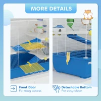 PawHut 4 Tier Hamster Cage with Tunnel Tube System, Hut, Exercise Wheel, Water Bottle, Food Dish, for Syrian, Gerbil, Blue(m-8)