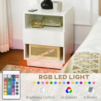 HOMCOM LED Nightstand, Bedside Table with LED Lights, Drawer, 2 Shelves, Remote, Side Table for Living Room, Bedroom(m-4)