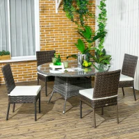 Outsunny 4 PE Rattan Outdoor Dining Chairs with Cushions, Patio Wicker Dining Chairs with Backrest, Brown(m-10)
