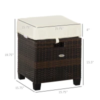 Outsunny 2 PCS Patio Wicker Ottoman Set, Two Square Outdoor PE Rattan Footrest with Removable Cushion, Freely Combined Furniture w/ Handle for Backyard, Garden, Poolside, Beige(m-3)