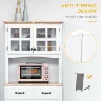 HOMCOM Coastal Style Kitchen Buffet and Hutch Wooden Storage Cabinet with Framed Glass Door  Drawers Microwave Space for Dining Room  Living Room  White(m-7)