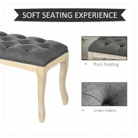 HOMCOM 43" Upholstered Entryway Bench, Linen Fabric Ottoman Stool with Button Tufted Seat, and Rubber Wood Legs for Living Room, Bedroom, or Hallway, Dark Grey(m-4)