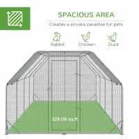 PawHut Large Chicken Coop Metal Chicken Run with Waterproof and Anti-UV Cover, Flat Shaped Walk in Fence Cage Hen House for Outdoor and Yard Farm Use, 1" Tube Diameter, 9.2' x 24.9' x 6.4'(m-4)