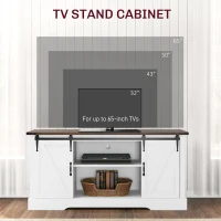 HOMCOM Sideboard with Charging Station, Farmhouse Coffee Bar Cabinet with Sliding Barn Door, TV Stand for TVs Up to 65", White(m-5)