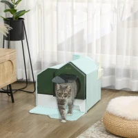 PawHut Hooded Cat Litter Box w/ Litter Mat, Litter Particle Catching, Light Blue(m-10)