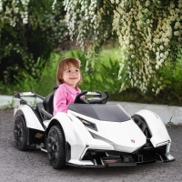 Aosom 12V Electric Ride-on Car, Licensed Lamborghini V12 Vision Gran Turismo Battery-Powered Ride-on Toy with Remote Control, Music, LED Lights, for 3-6 Year Old Boys and Girls, White(m-10)