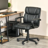 Vinsetto Mid Back Home Office Chair with 2-Point Lumbar Massage, USB Power, Faux Leather Desk Computer Chair, Black(m-10)