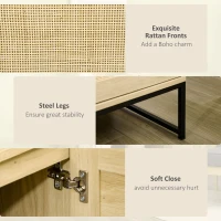 HOMCOM Sideboard Cabinet with Rattan Doors, Adjustable Shelf, Metal Base, Storage Cabinet for Living Room, Bedroom, Kitchen,(m-6)