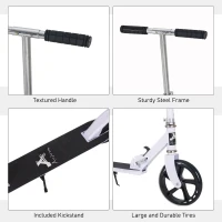 Aosom Kids Foldable Kick Scooter with Adjustable Height, Soft Textured Handles, Wide Deck, Brakes for Ages 7-14, 29.5" H - 39" H, White(m-7)