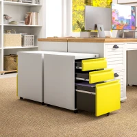 Vinsetto 3 Drawer Filing Cabinet, Lockable Office Storage Cabinet on Wheels for Legal, Letter, A4 Files, Yellow(m-9)
