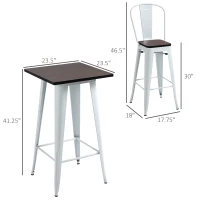 HOMCOM 3 Piece Industrial Dining Table Set, Bar Height Bar Table and Chairs Set with Footrests for Bistro, Pub, White and Brown(m-3)