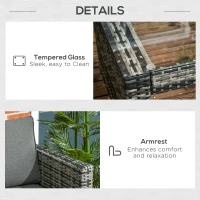 Outsunny 6 Piece Rattan Garden Furniture Set, 8-Seater Outdoor Sofa Sectional with 3 Loveseat Wicker Sofa with Cushions, 2 Footstools and Glass Table for Yard, Poolside, Grey(m-6)