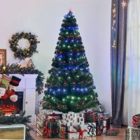 HOMCOM 7ft Fiber Optic Artificial Fir Christmas Tree, LED Pre-Lit Holiday Decoration with 280 Lights and Branch Tips(m-10)
