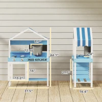 Qaba Wooden Mud Kitchen for Kids Outdoor with Sink, Faucet, Water Tank, Storage Shelves, Accessories for Boys and Girls, Blue(m-3)