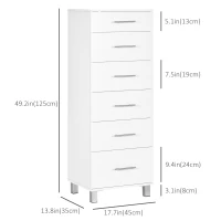 HOMCOM Chest of Drawers, Dresser with 6 Drawers for Bedroom, 6 Drawer Dresser for Living Room, White(m-3)