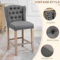 HOMCOM Counter Height Bar Stools Set of 2, 27" Seat Height Upholstered Barstools, Farmhouse Kitchen Island Stools with Nailhead-Trim, Tufted Back and Wooden Legs, Light Gray(m-4)