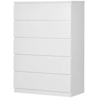 HOMCOM Dresser for Bedroom with 5 Drawers, Modern Chest of Drawers for Living Room, Closet, Hallway, White(m-2)