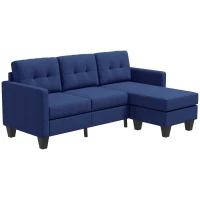 HOMCOM L-shaped Sofa, 3 Seater Sectional Couch with Ottoman, Corner Sofa with Thick Padded Cushion and Wood Legs, Dark Blue(m-2)
