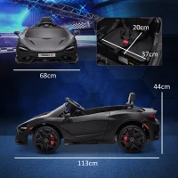 Qaba McLaren 765LT Licensed 12V Kids Electric Car w/ Scissor Doors, Transport Wheels, Remote, Slow Start, Music Horn Black(m-3)