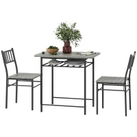 HOMCOM 3-Piece Small Dining Table Set for 2, Kitchen Table and Chairs with Storage Rack and Steel Frame, Gray(m-1)