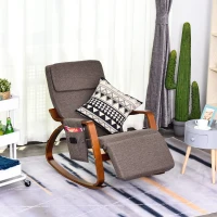 HOMCOM Rocking Chair with Adjustable Footrest, Padded Cushion, Removable Side Pocket & Soft Pillow for Living Room, Bedroom, Natural Wood frame Linen Touch, Brown(m-1)