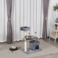 PawHut 81cm/32" Multi-level Cat Tree Scratcher Kitty Activity Center,Condo, Perch, Jumping Platforms,Toys Grey(m-8)