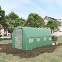 Outsunny 14.6' x 6.6' x 6.6' Walk-in Tunnel Hoop Greenhouse with Mesh Door & 8 Windows, Large Green House for Outside for Plants, Flowers, Vegetables, Galvanized Steel Frame & PE Cover, Green(m-2)