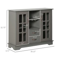 HOMCOM Sideboard Buffet Cabinet, Kitchen Cabinet, Coffee Bar Cabinet with 2 Framed Glass Doors, 2 Drawers and 2 Open Shelves for Living Room, Gray(m-3)