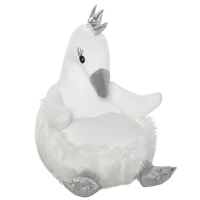 Qaba Stuffed Animal Sofa Armrest Chair Cartoon Storage Bean Bag Chair for Kids with Cute Swan Flannel PP Cotton 22" x 16.5" x 22" White(m-11)