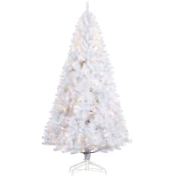 HOMCOM 7.5 FT Tall PreLit Artificial Christmas Tree with Realistic Branches, 500 Warm White LED Lights and 1346 Tips, White(m-11)