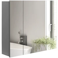 kleankin 28" x 24" Wall Mounted Mirror Cabinet, Bathroom Medicine Cabinet with Mirror, 3 Doors and Adjustable Shelves, Grey(m-11)