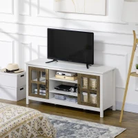 HOMCOM TV Stand for TVs up to 55 Inches, TV Cabinet with Adjustable Shelves and Cable Holes, TV Bench for Living Room, White(m-8)