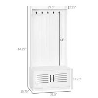 HOMCOM Modern Hall Tree, Entryway Coat Rack with Shoe Bench, 5 Hooks, Storage Shelf and Slatted Door Cabinet for Hallway, White(m-3)