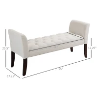 HOMCOM Upholstered Bedroom Bench with Button Tufted Design, End of Bed Bench with Arms and Solid Wood Legs, Cream White(m-3)