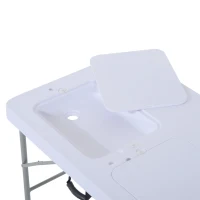 Outsunny 2-in-1 Folding Table with Faucet and Sinks Portable Outdoor Camping BBQ Fishing Table, White(m-10)