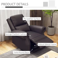HOMCOM Swivel Recliner Chair, Reclining Sofa, PU Leather Rocker with Thick Padded Back and Seat for Living Room, Brown(m-7)