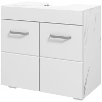 kleankin Bathroom Vanity Under Sink Cabinet, Pedestal Cabinet Storage with Double Doors and Adjustable Shelf, White Marbling(m-2)