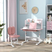 Qaba Height Adjustable Kids Desk and Chair Set for Writing Drawing w/ Tilt Desktop, Storage Drawer and Reading Rack, Pink(m-10)