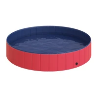 PawHut Folding Dog Pool Portable Pet Kiddie Swimming Pool, Outdoor/Indoor Puppy Bath Tub with Nonslip Bottom for Dogs & Cats,  (Φ63", Red)(m-11)