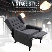 HOMCOM Fabric Upholstered Wingback Recliner, Tufted Push Back Accent Chair, Linen Arm Chair with Footrest, Armrest, Padded Cushion, Dark Grey(m-6)