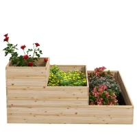 Outsunny Outdoor Elevated Planter Box, 3-Tier Wooden Raised Garden Bed for Vegetables, Flowers and Herbs, 43.3" x 43.3" x 20.1"(m-9)