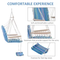 Outsunny Patio Hammock Chair, Portable Hanging Cotton Rope Hammock Swing Chair Sleeping Bed Seat with Footrest for Outdoor Garden Yard Camping Grey(m-6)