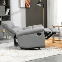 HOMCOM Rocker Recliner Chair with Overstuffed Back and Seat, Faux Leather Manual Reclining Chair with Footrest and 360 Swivel Rotation Base for Living Room, Gray(m-9)