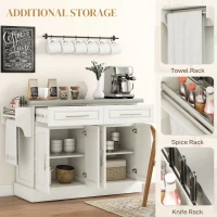 HOMCOM Rolling Kitchen Island with Storage and Stainless Steel Top, Kitchen Trolley with Drawers, Cabinets, Towel Rack, Cream(m-7)